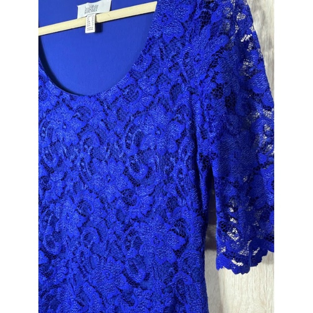 Belle Badgley Mischka Katia Dress Womens 12 Blue Lace Sheath Cocktail Party - Picture 4 of 11